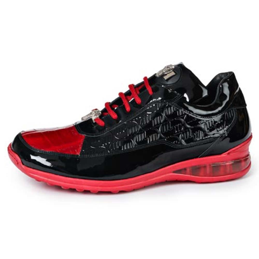 Mauri Bubble Black & Red Baby Crocodile Skin and Patent Leather Men’s Sneaker