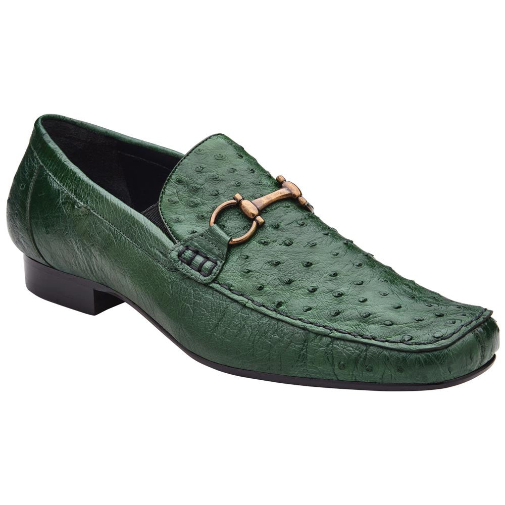 Belvedere Men’s Bartolo Full Quill Ostrich Forest Green Moc Toe Slip-On Dress Loafer