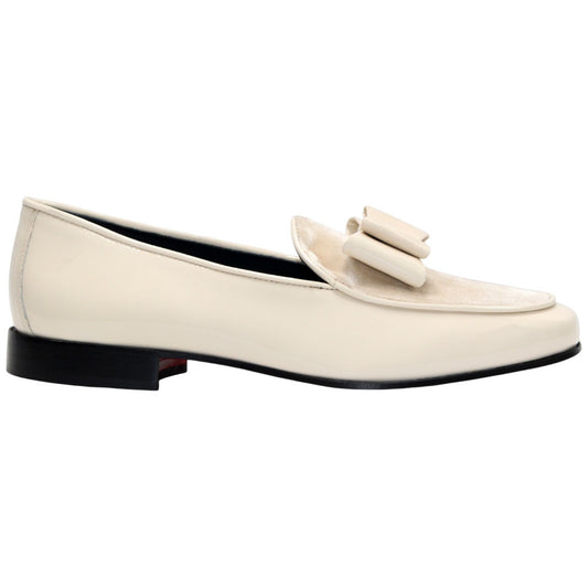 Amalfi Cream Velvet & Patent Leather Slip on | Duca Bow Dress Loafers