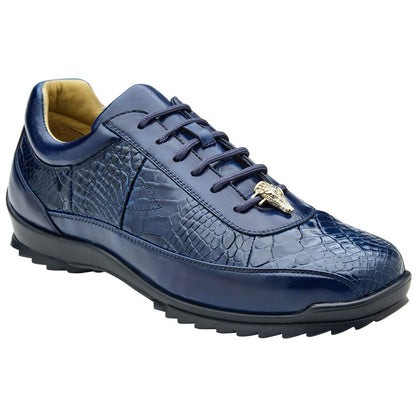 Belvedere Men’s Genuine American Alligator and Calf Indigo Blue Sneaker - Coda