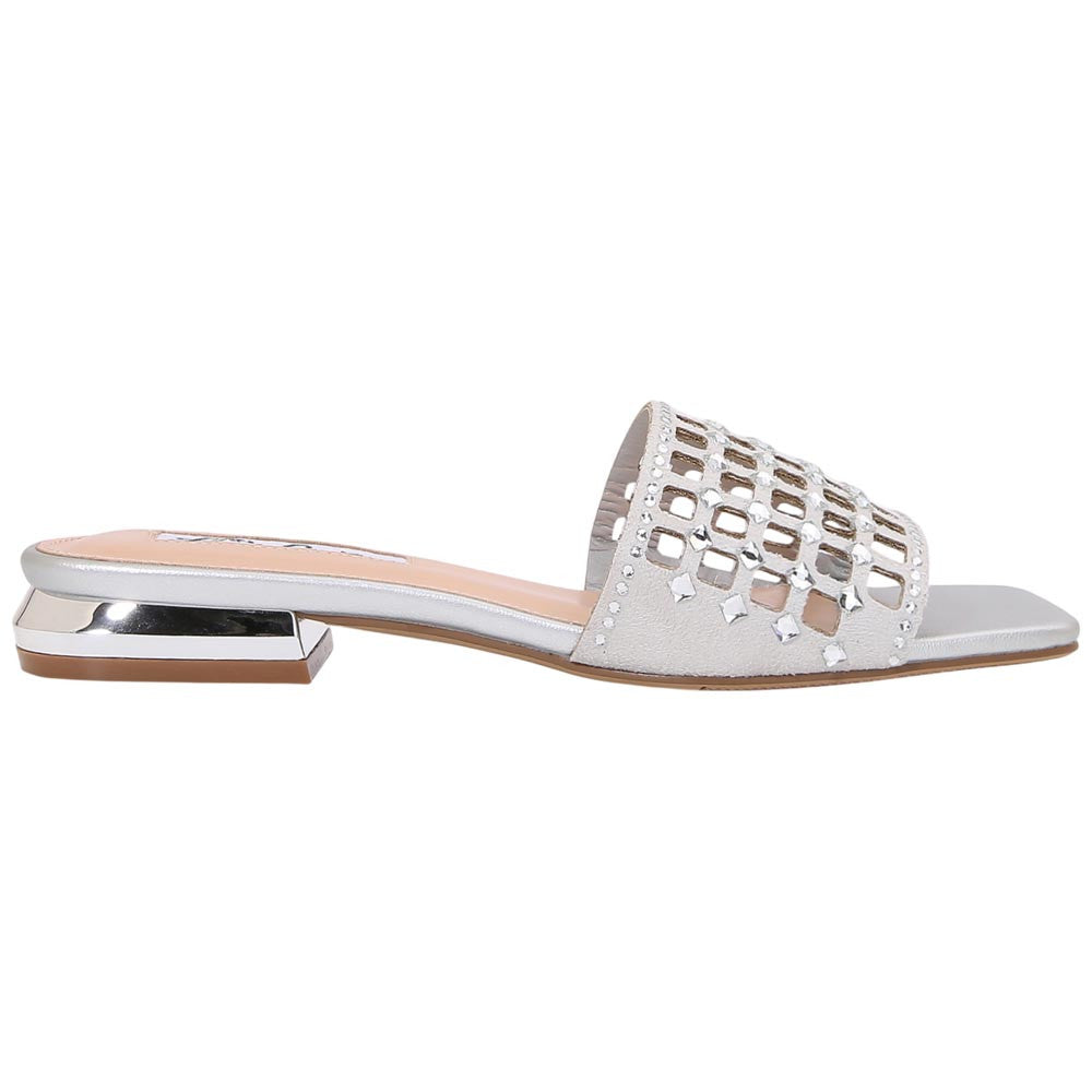 Lady Couture Women's Garden Silver Geometric Crystal Flat Slide Sandals