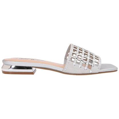Lady Couture Women's Garden Silver Geometric Crystal Flat Slide Sandals
