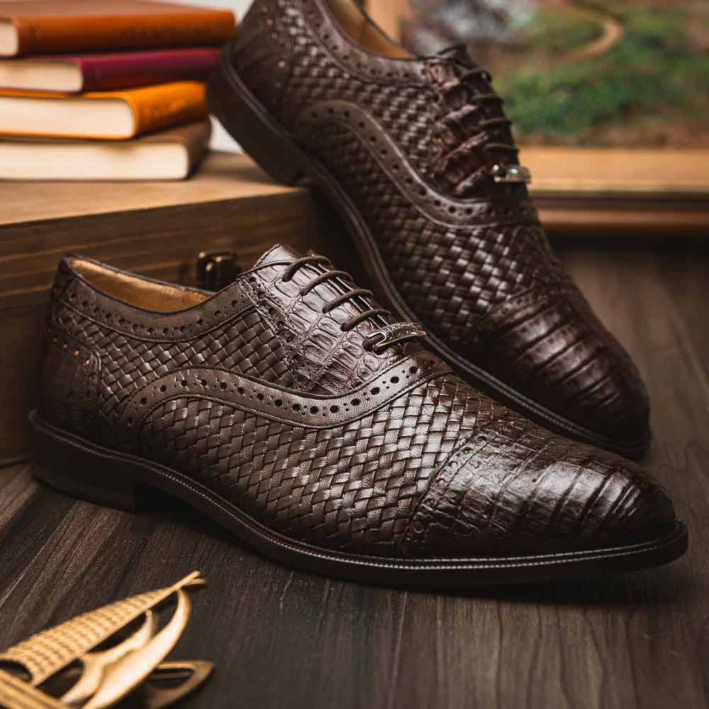 John Woven calfskin Genuine Caiman Crocodile Cap Toe Oxford | MARCO DI MILANO