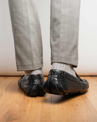 Marco Di Milano Parma Black Caiman Belly Bit Driving Loafers