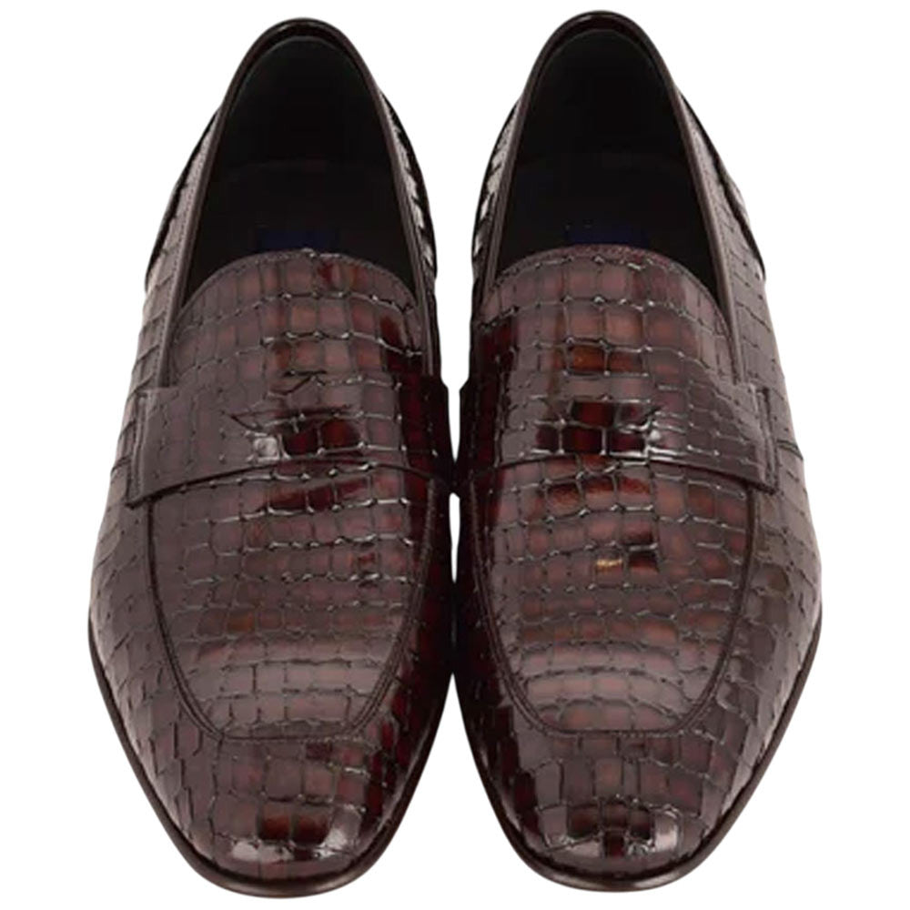 Corrente Men’s Crocodile Embossed Leather Brown Almond Toe Loafer