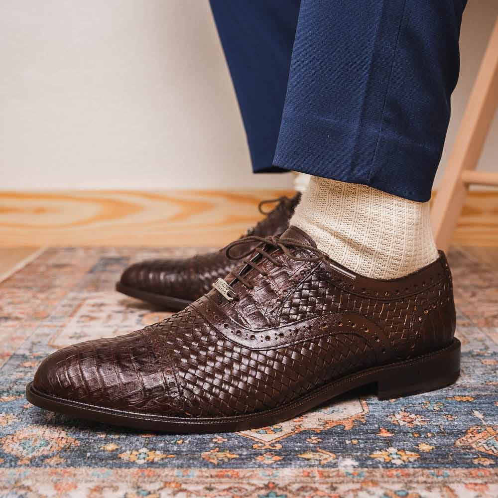 John Woven calfskin Genuine Caiman Crocodile Cap Toe Oxford | MARCO DI MILANO
