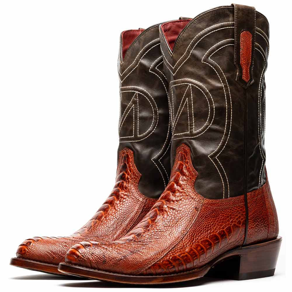Denver Genuine Ostrich Leg Skin Cognac Cowboy Boot | Marco Di Milano Western Boots