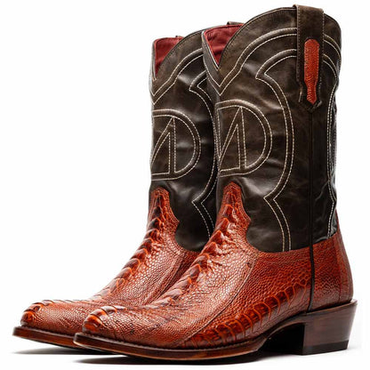 Denver Genuine Ostrich Leg Skin Cognac Cowboy Boot | Marco Di Milano Western Boots