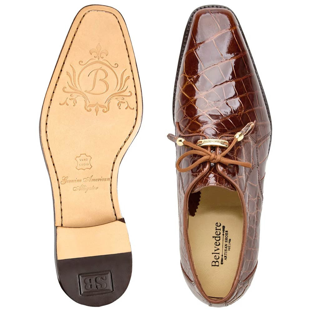 Belvedere Men's Genuine American Alligator Peanut Derby Shoes - Lago