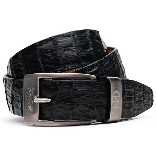 Silvio Genuine Caiman Fuscus-Back Black Belt with a Chrome Buckle | Marco Di Milano Exotic Belt