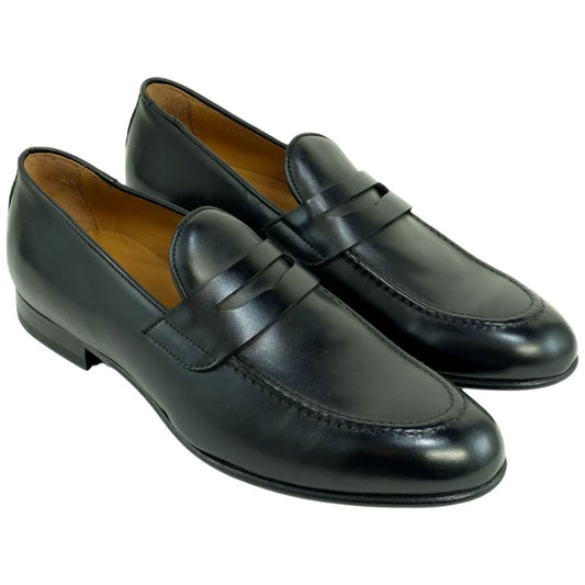 Alan Payne Men's Carlo Black Round Toe Italian Calfskin Penny Loafer