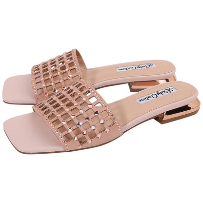 Lady Couture Women's Garden Rose Gold Geometric Crystal Flat Slide Sandals