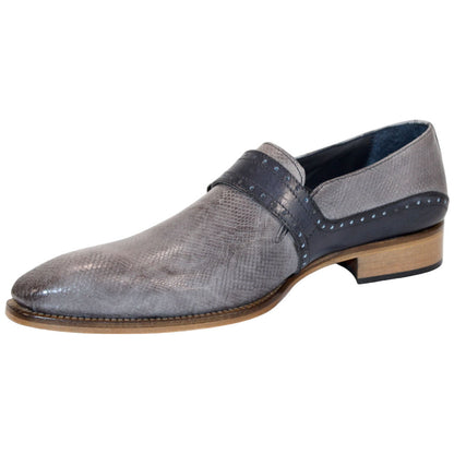 Duca Sezze Men's Light Grey/Dark Grey Snake Print/Calf-Skin Leather Loafers
