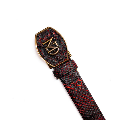 Arkansas Genuine Python Skin Western Belt in Black Cherry with Antique Western Buckle | Marco Di Milano Exotic Belt