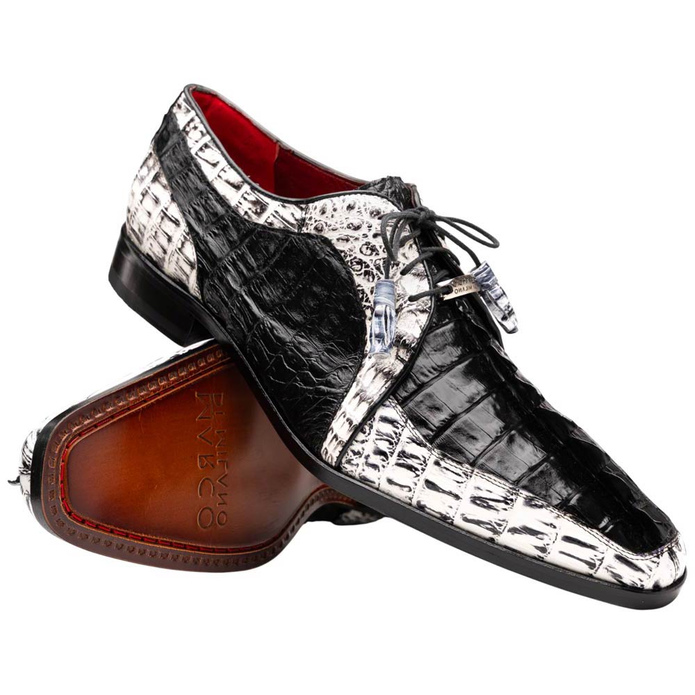 Marco Di Milano Men's Caribe Genuine Caiman Skin Derby Shoes in Newspaper/Black