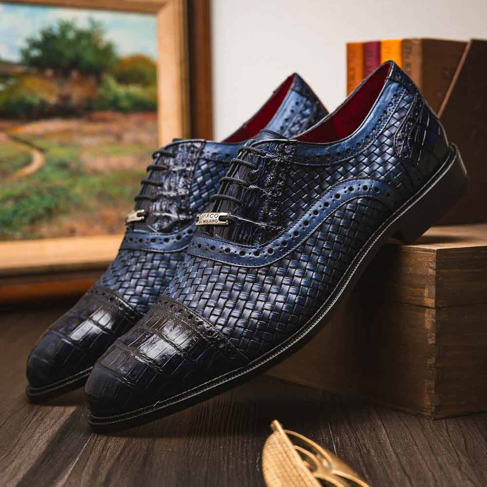 John Woven calfskin Genuine Caiman Crocodile Cap Toe Oxford | Marco Di Milano