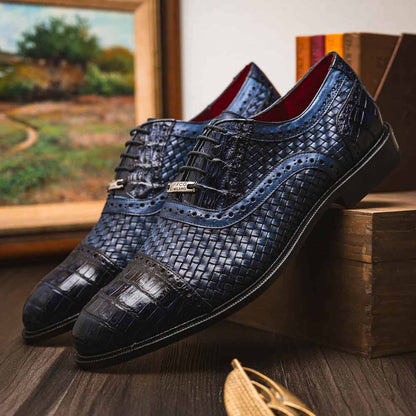 John Woven calfskin Genuine Caiman Crocodile Cap Toe Oxford | Marco Di Milano