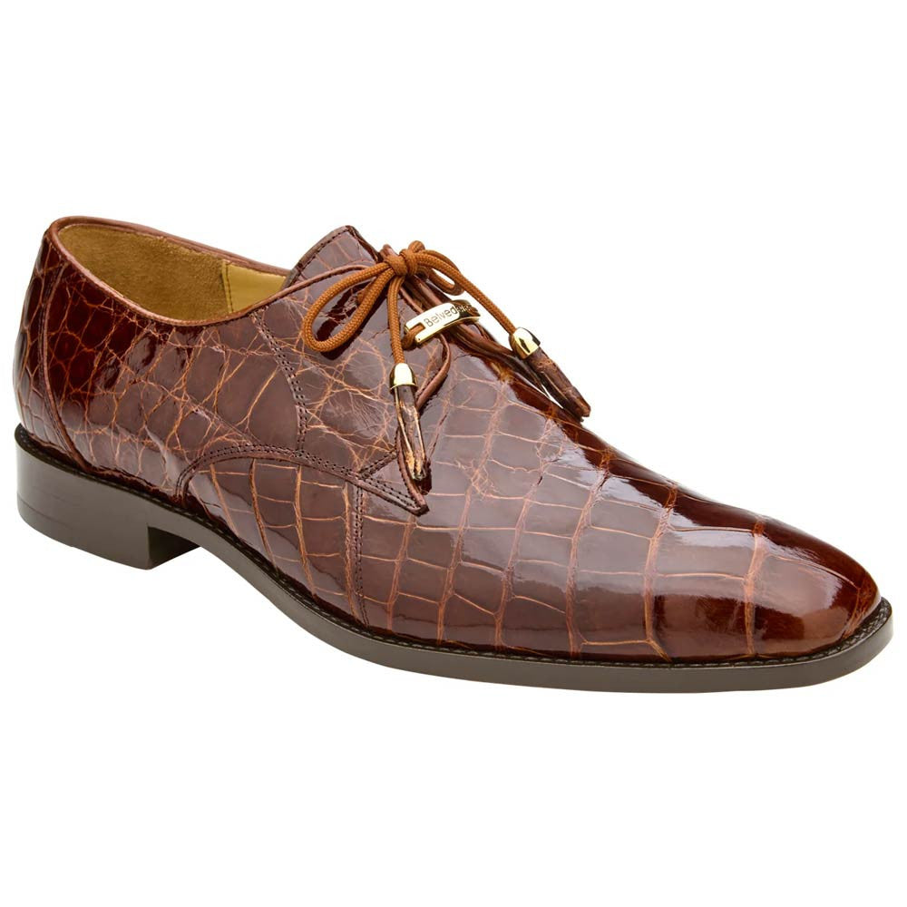 Belvedere Men's Genuine American Alligator Peanut Derby Shoes - Lago