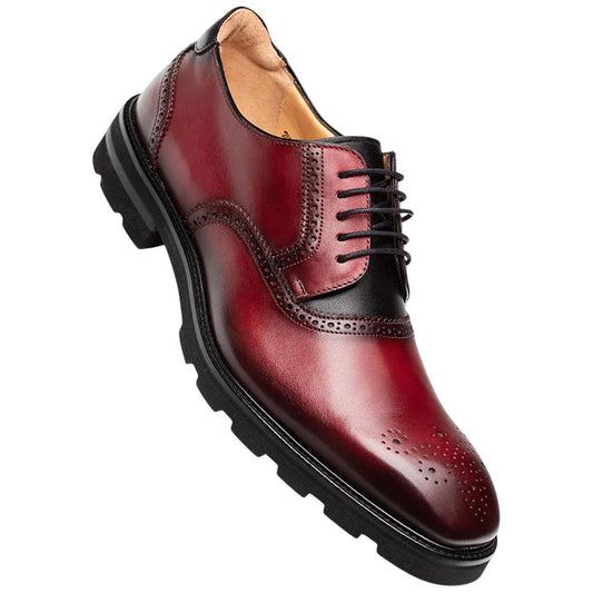 Mezlan Birch Two-Tone Lug Sole Derby – Men's Burgundy/Black Medallion Derby, Handmade in Spain