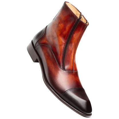 Mezlan Men's Maverick Chocolate/Rust Hand-Burnished Patina Cap Toe Ankle Boot