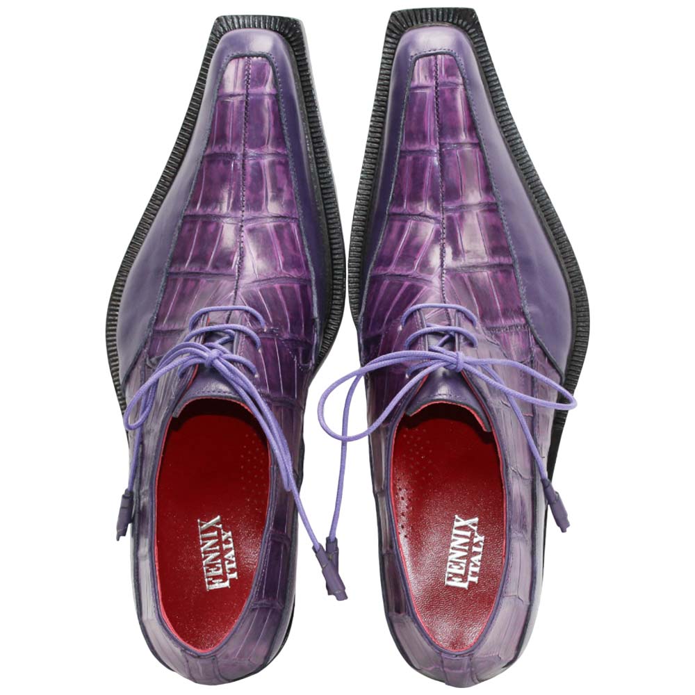 Fennix Frank Men's Purple Calf Leather/Alligator Exotic Oxfords Shoes