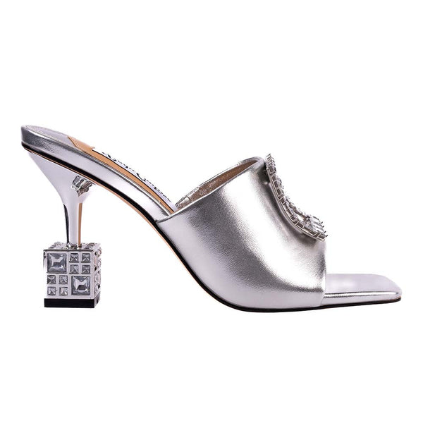 Lady Couture CASINO New Silver Jeweled Metallic Square Heel Slide