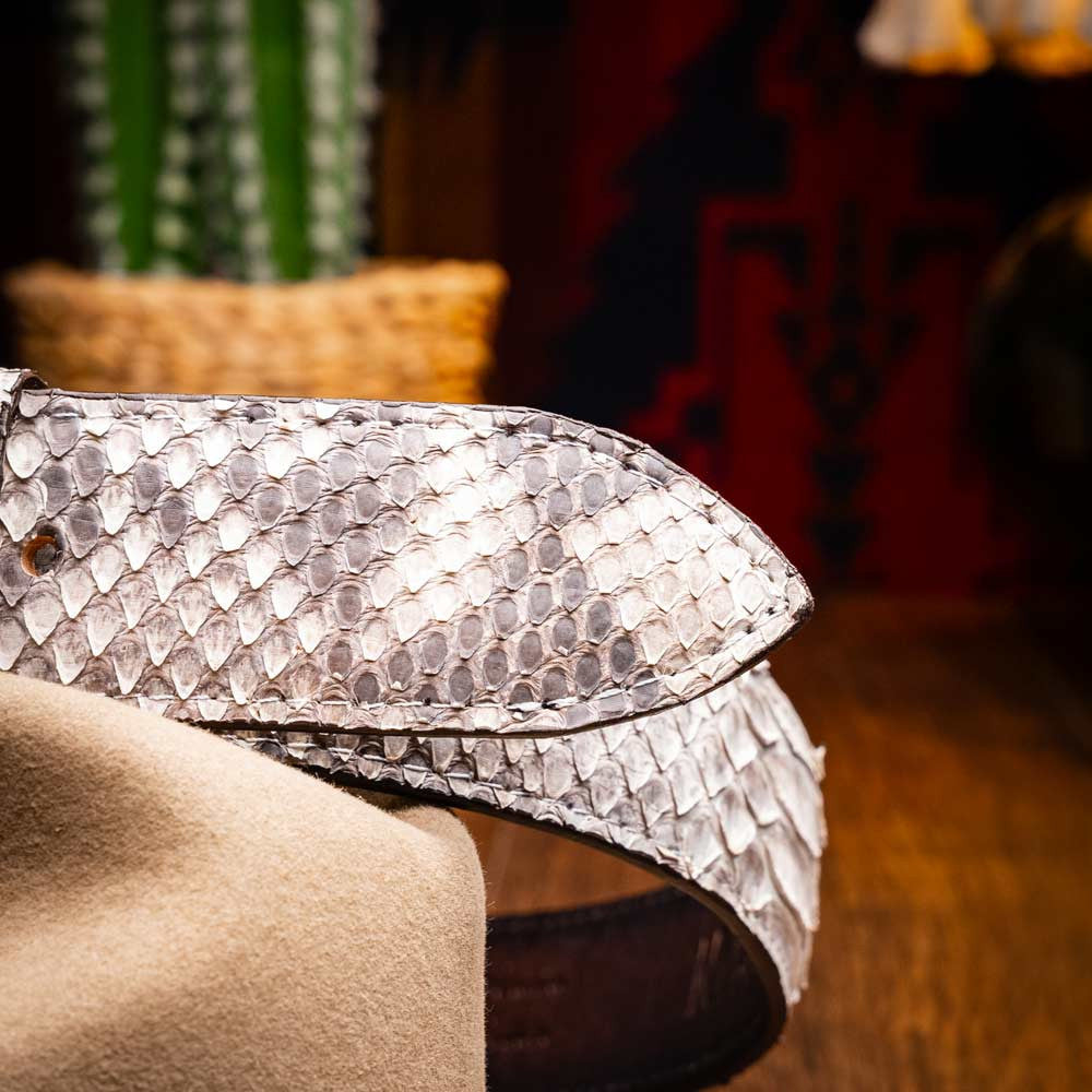 Arkansas Genuine Python Skin Western Belt in Natural with Antique Western Buckle | Marco Di Milano Exotic Belt