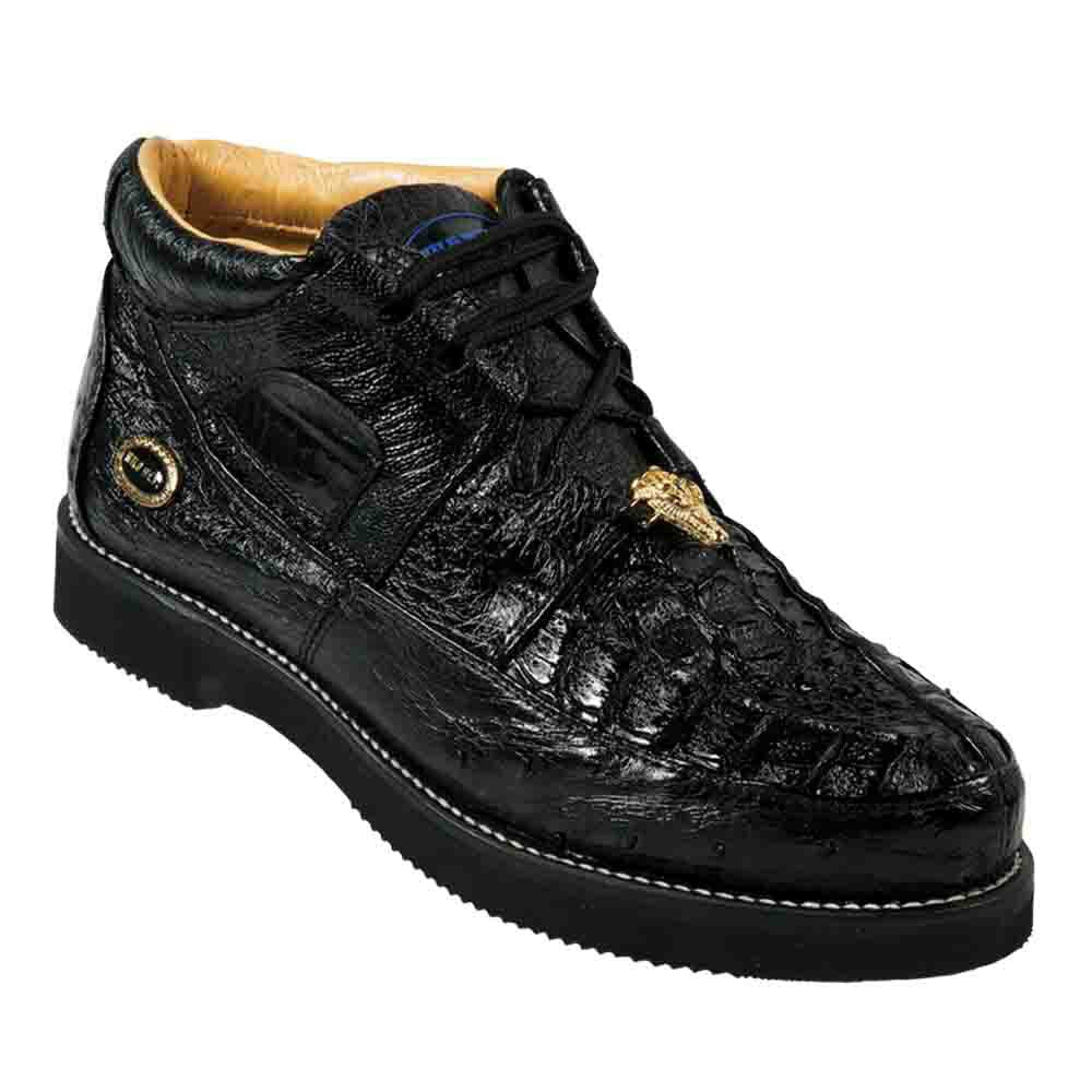 Wild West Black Caiman With Ostrich Mens Casual Sneaker