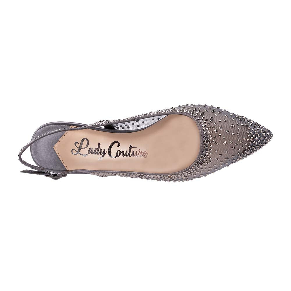 Lady Couture DEMI Pewter Rhinestone Mesh Slingback Block with 2.5-Inch Heel