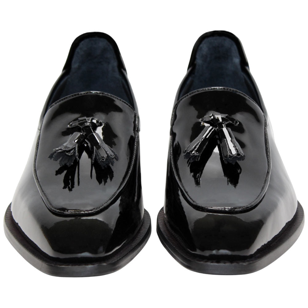 Duca Fano Black Genuine Italian Patent Leather Tassel Loafer Shoes