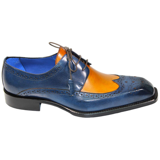 EMILIO FRANCO Orlando Navy/Gold Calf-Skin Leather Oxfords Shoes