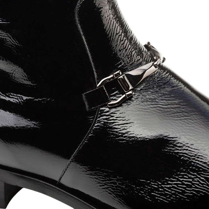 Buscemi Hi-Shine Square Toe Ornament Black Boot | Mezlan Dress Boot for Men