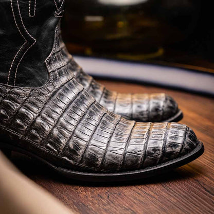 Phoenix Genuine Caiman Belly Skin Stone Gray Cowboy Boot | Marco Di Milano Western Boots