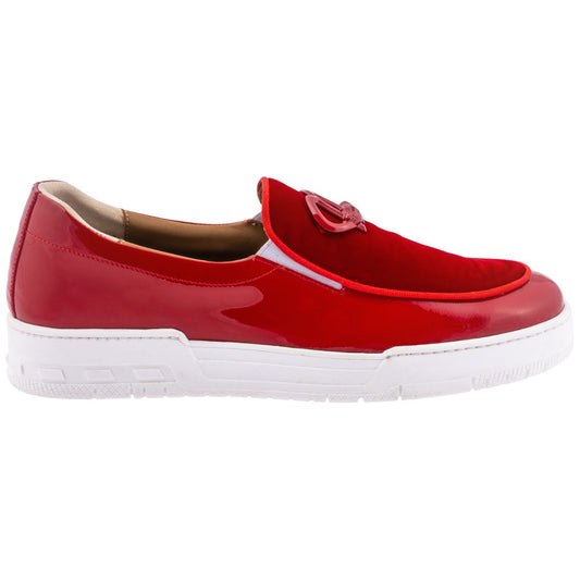 Mauri Men’s Leisure Moc Toe Red Patent Leather & Velvet Luxury Dress Loafers