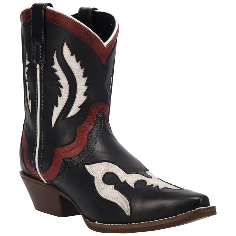 Laredo Wrenly Women's Black Leather Western Bootie – 8" Snip Toe Cowgirl Ankle Boot