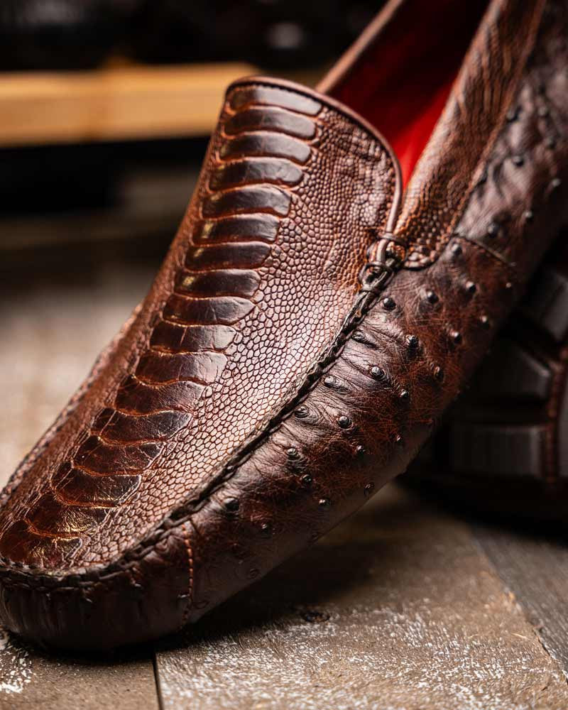 Alba Men’s Kango Tabac Genuine Ostrich Leg Driving Shoes | Marco Di Milano