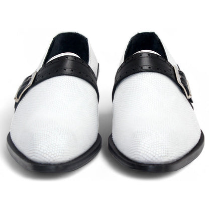 Duca Sezze Men's Powder White/Black Snake Print/Calf-Skin Leather Loafers