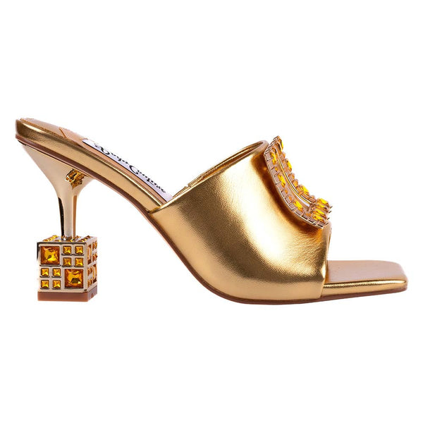 Lady Couture CASINO Gold Jeweled Metallic Square Heel Slide