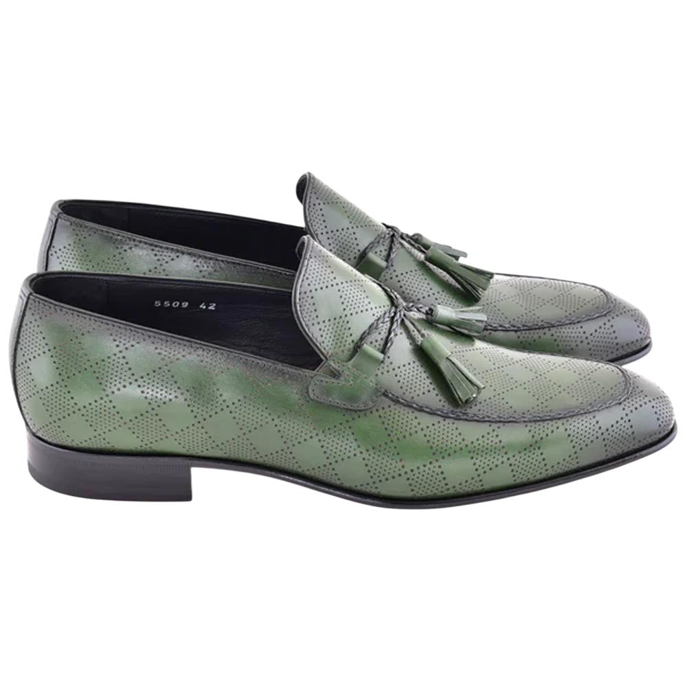 Corrente Men’s Green Tassel Almond Toe Loafer