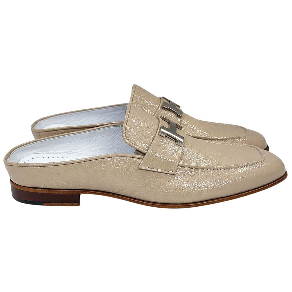 Corrente Men's Vita Calf Skin H-Buckle Mule - Beige