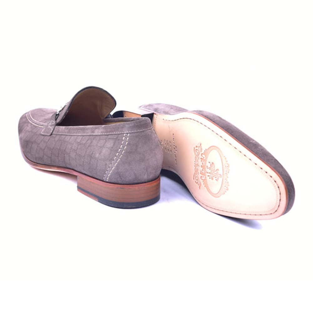 Corrente Crocodile Print Taupe Suede Bit Loafers for Men