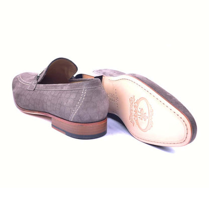 Corrente Crocodile Print Taupe Suede Bit Loafers for Men