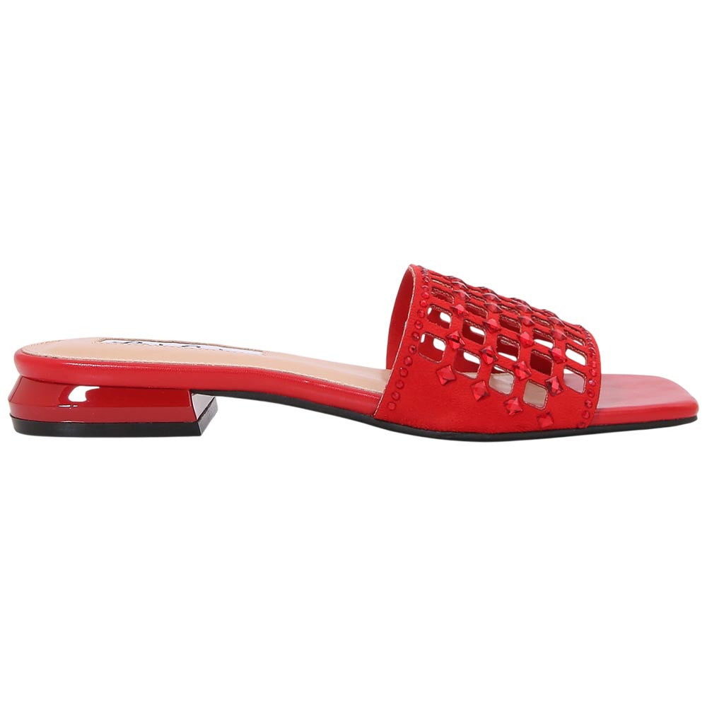 Lady Couture Women's Garden Red Geometric Crystal Flat Slide Sandals