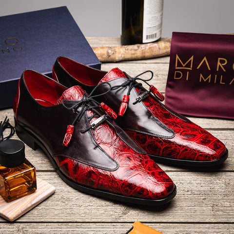 Marco Di Milano Anzio Derby Black Cherry Alligator And Calfskin Shoes
