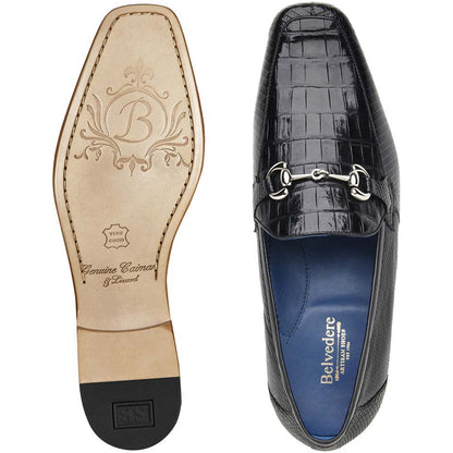 Belvedere Men's Udine Black Genuine Caiman Skin Loafers