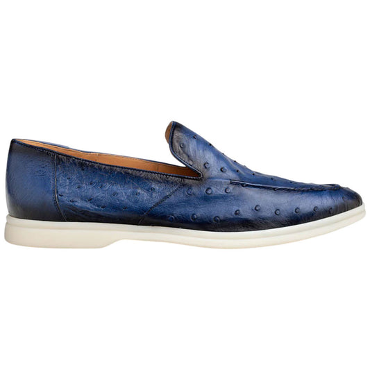 Mezlan of Spain Men’s Marmi Ostrich Quill Flex Jean Blue Casual Moccasin Loafer
