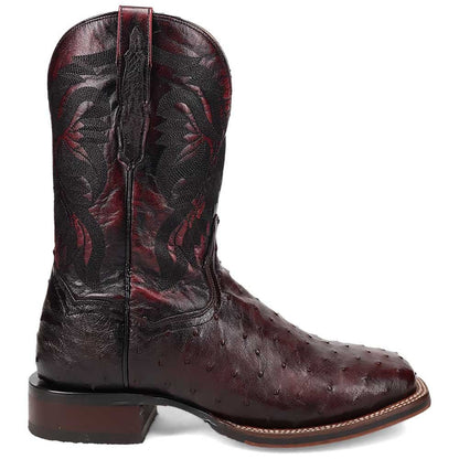 Dan Post Men’s Alamosa Black and Cherry Full Quill Ostrich Boots - shoeclassix.com