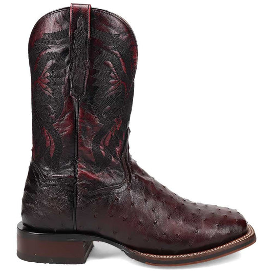 Dan Post Men’s Alamosa Black and Cherry Full Quill Ostrich Boots - shoeclassix.com