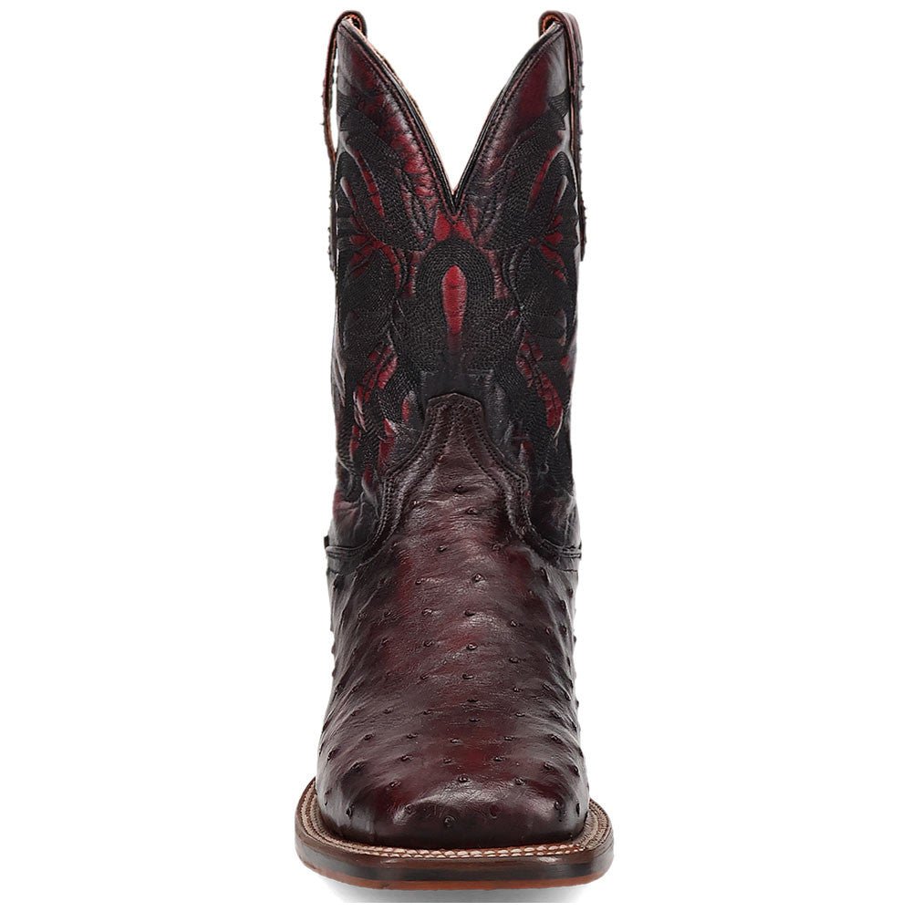 Dan Post Men’s Alamosa Black and Cherry Full Quill Ostrich Boots - shoeclassix.com