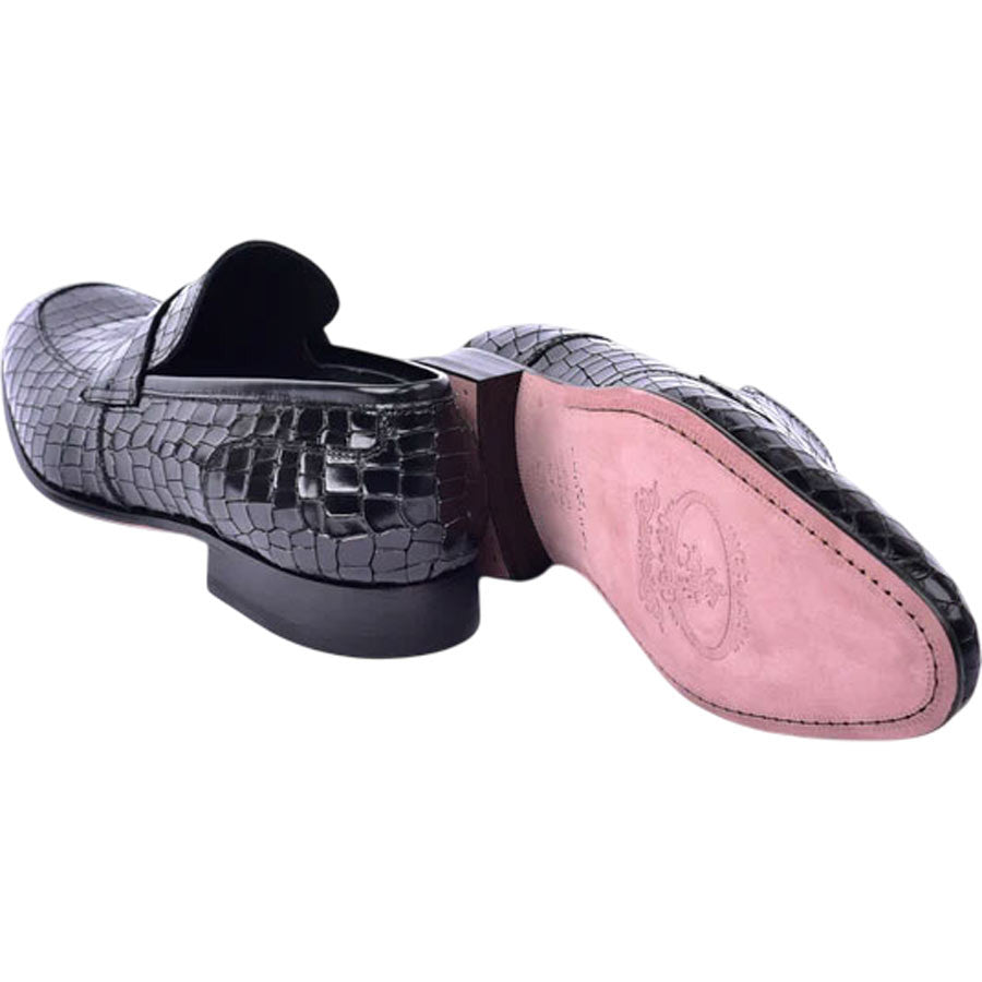 Corrente Men’s Crocodile Embossed Black Almond Toe Loafer
